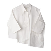 Load image into Gallery viewer, [EAM] Women White Asymmetrical Big Size Blouse New Lapel Three-quarter Sleeve Loose Fit Shirt Fashion Spring Autumn 2020 1R59000
