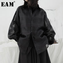 Load image into Gallery viewer, [EAM] Women Black Stripe Perspective Big Size Blouse New Lapel Puff Sleeve Loose Fit Shirt Fashion Spring Summer 2020 1U333
