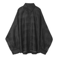 Load image into Gallery viewer, [EAM] Women Black Stripe Perspective Big Size Blouse New Lapel Puff Sleeve Loose Fit Shirt Fashion Spring Summer 2020 1U333
