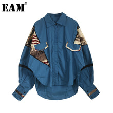 Load image into Gallery viewer, [EAM] Women Pattern Print Blue Big Size Blouse New Lapel Lantern Sleeve Loose Fit Shirt Fashion Tide Spring Autumn 2020 JL755
