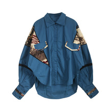 Load image into Gallery viewer, [EAM] Women Pattern Print Blue Big Size Blouse New Lapel Lantern Sleeve Loose Fit Shirt Fashion Tide Spring Autumn 2020 JL755
