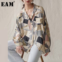 Load image into Gallery viewer, [EAM] Women Blue Pattern Printed Big Size Blouse New Lapel Long Sleeve Loose Fit Shirt Fashion Tide Spring Summer 2020 1U906
